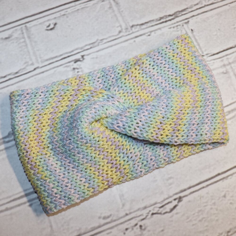 🌈 Twisted Knit Headband – Colorful Stripes · Handmade · One Size
